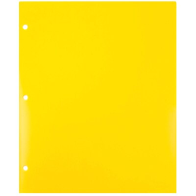 JAM Paper Heavy Duty 3 Hole Punch Two-Pocket Plastic Folders, Yellow, 108/Pack (383HHPYEA)