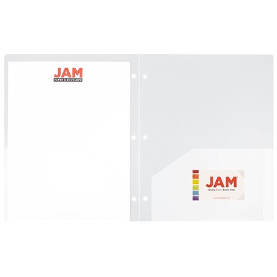 JAM Paper Heavy Duty 3 Hole Punch Two-Pocket Plastic Folders, Clear, 108/Pack (383HHPCLA)