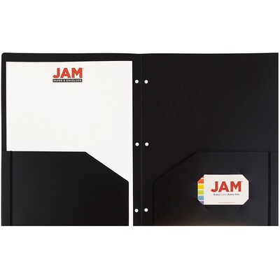 JAM Paper Heavy Duty 3 Hole Punch Two-Pocket Plastic Folders, Black, 108/Pack (383HHPBUA)