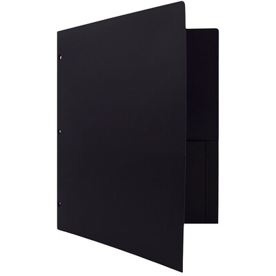 JAM Paper Heavy Duty 3 Hole Punch Two-Pocket Plastic Folders, Black, 108/Pack (383HHPBUA)