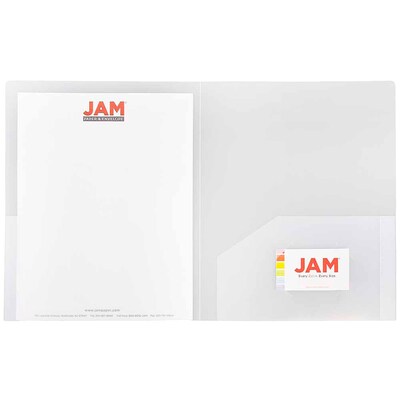 JAM Paper Heavy Duty 2-Pocket Folder, Clear, 108/Box (3383HCLB)