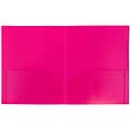 JAM Paper Heavy Duty Plastic Two-Pocket School Folders, Fuchsia Pink, 6/Pack (383HFUA)