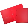 JAM Paper Heavy Duty Plastic 3 Hole Punch Two-Pocket School Folders, Red, 108/Pack (383HHPREA)