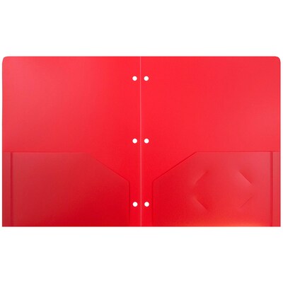 JAM Paper Heavy Duty 3 Hole Punch Two-Pocket Plastic Folders, Red, 108/Pack (383HHPREA)