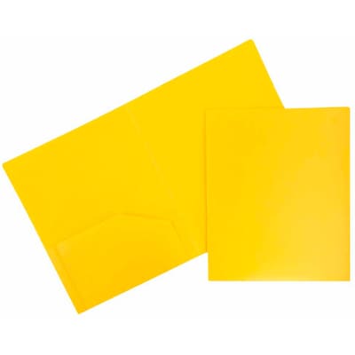 JAM Paper Heavy Duty 2-Pocket Plastic Folders, Yellow, 6/Pack (383HYED)