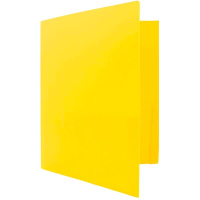 JAM Paper Heavy Duty 2-Pocket Plastic Folders, Yellow, 6/Pack (383HYED)