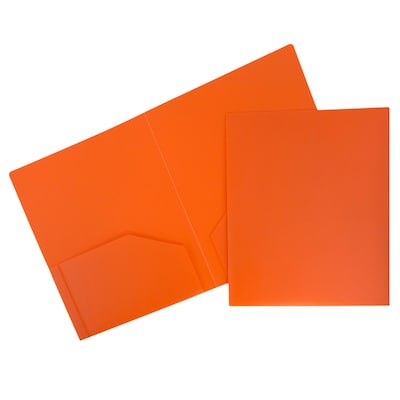 JAM Paper Heavy Duty Two-Pocket Plastic Folders, Orange, 108/Pack (383HORB)