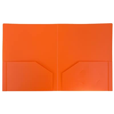 JAM Paper Heavy Duty Two-Pocket Plastic Folders, Orange, 108/Pack (383HORB)