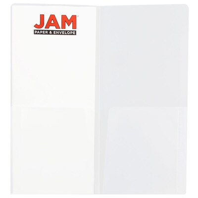 JAM Paper Heavy Duty Plastic Two-Pocket Mini Folders, 4 1/4 x 9 1/8, Clear, 6/Pack (96450D)