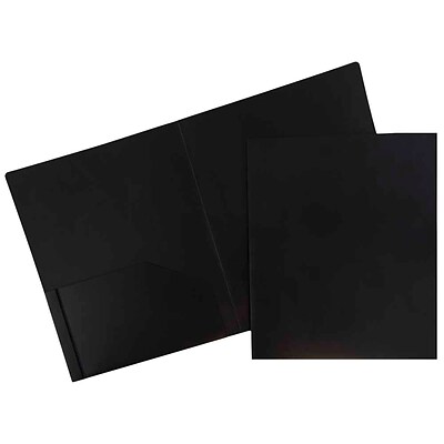 JAM Paper Heavy Duty Plastic Two-Pocket School Folders, Black, 6/Pack (57406D)
