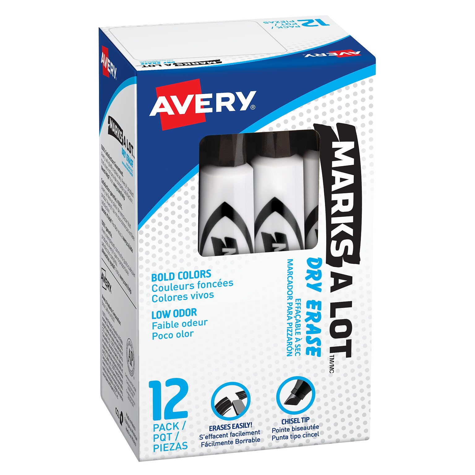 Avery Marks A Lot Desk-Style Dry Erase Markers, Chisel Tip, Black, 12/Pack (24408)
