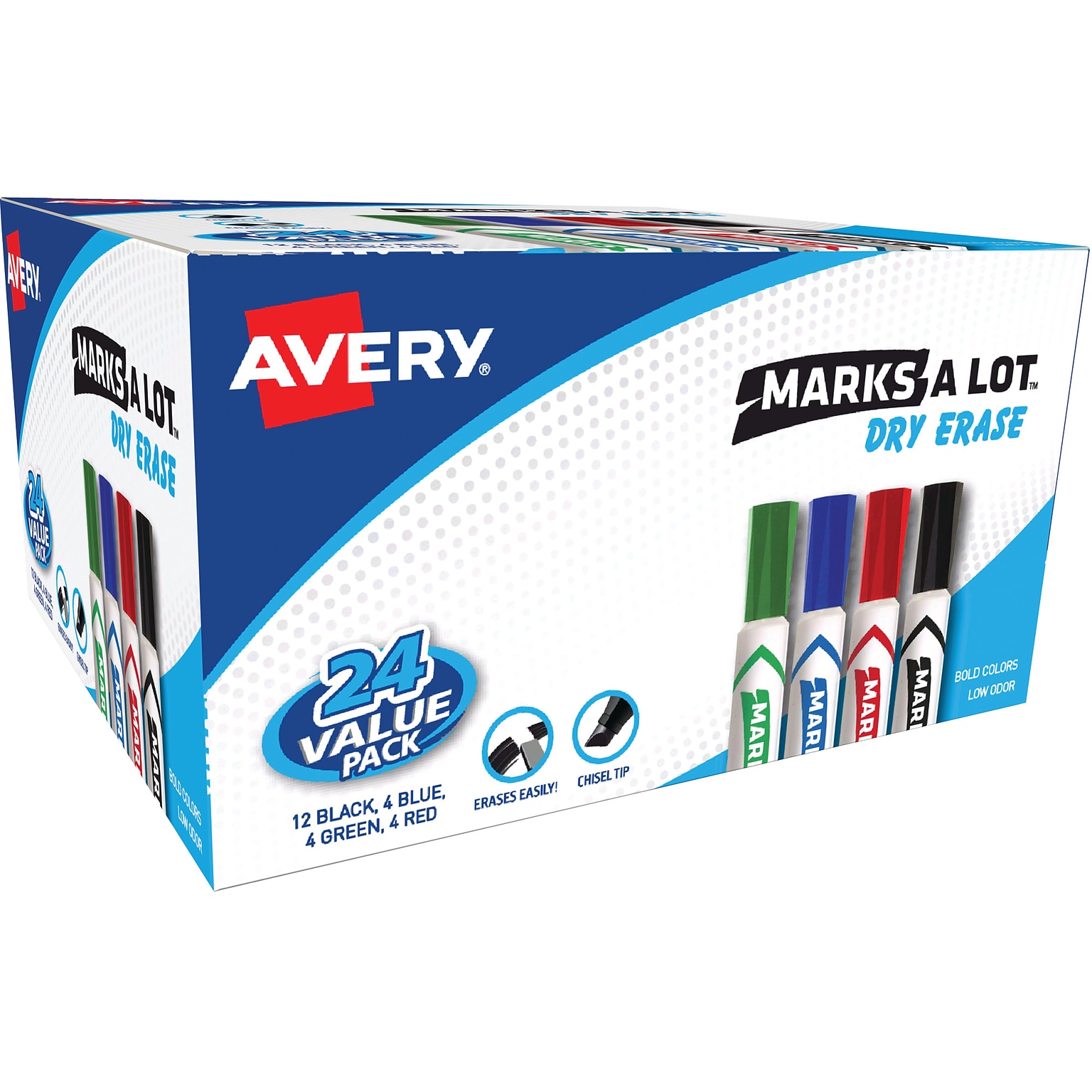 Avery Marks-A-Lot Desk-Style Dry Erase Markers, Chisel Tip, Assorted, 24/Pack (98188)