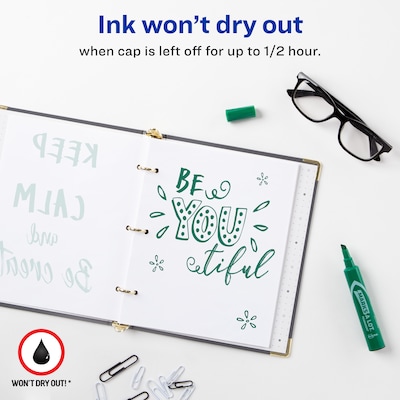 Avery Marks A Lot Tank Permanent Markers, Chisel Tip, Green, 12/Pack (AVE07885)
