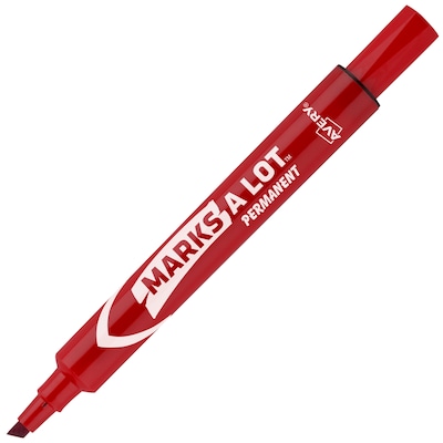 Avery Marks A Lot Tank Permanent Markers, Chisel Tip, Red, Dozen (08887)