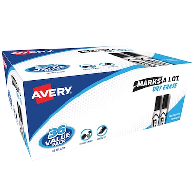 Avery Marks-A-Lot Desk-Style Dry Erase Markers, Chisel Tip, Black, 36/Pack (98207)
