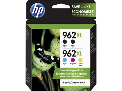 HP 962XL Twin Black, Cyan/Magenta/Yellow Ink Cartridges, High Yield, 5/Pack (6ZA57AN)