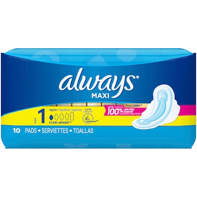 Always Maxi Regular Pads with Wings, Unscented, 10/Box (280756)