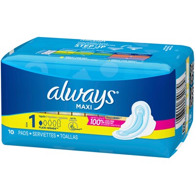 Always Maxi Regular Pads with Wings, Unscented, 10/Box (280756)