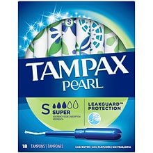 Tampax Pearl Super Tampons, 18/Box (00073010002289)