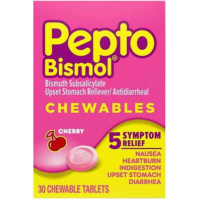Pepto-Bismol Cherry Multi-Symptom Relief Digestive Aid Chewable Tablet, 30/Box (03978)