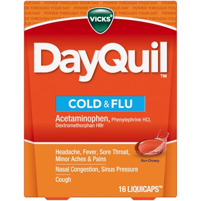 Vicks DayQuil Cold & Flu Multi-Symptom Relief LiquiCaps, 16 Count (01442)