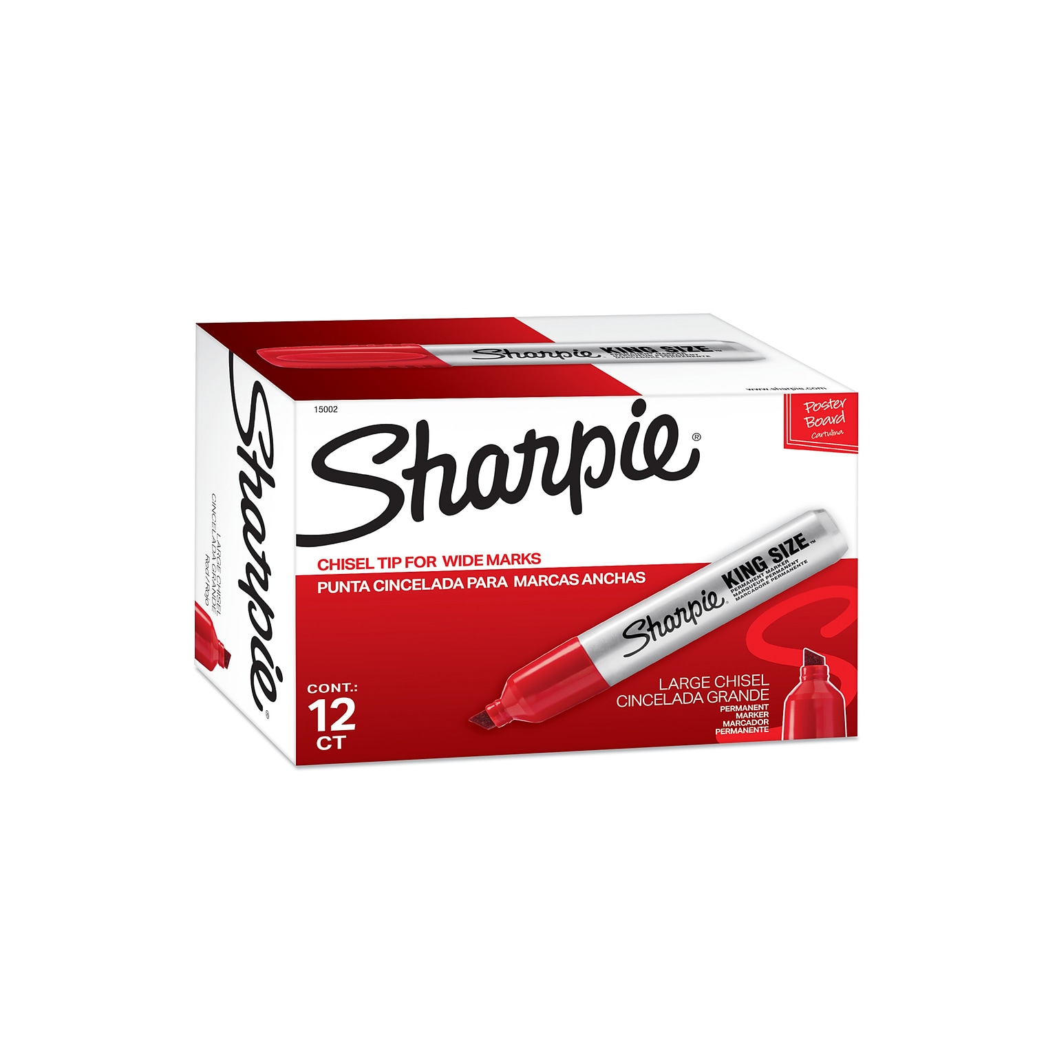 Sharpie King Size Permanent Marker, Chisel Tip, Red, Dozen (15002)