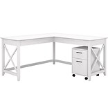 Bush Furniture Key West 60W L-Shaped Desk with 2-Drawer Mobile File Cabinet, Pure White Oak (KWS013