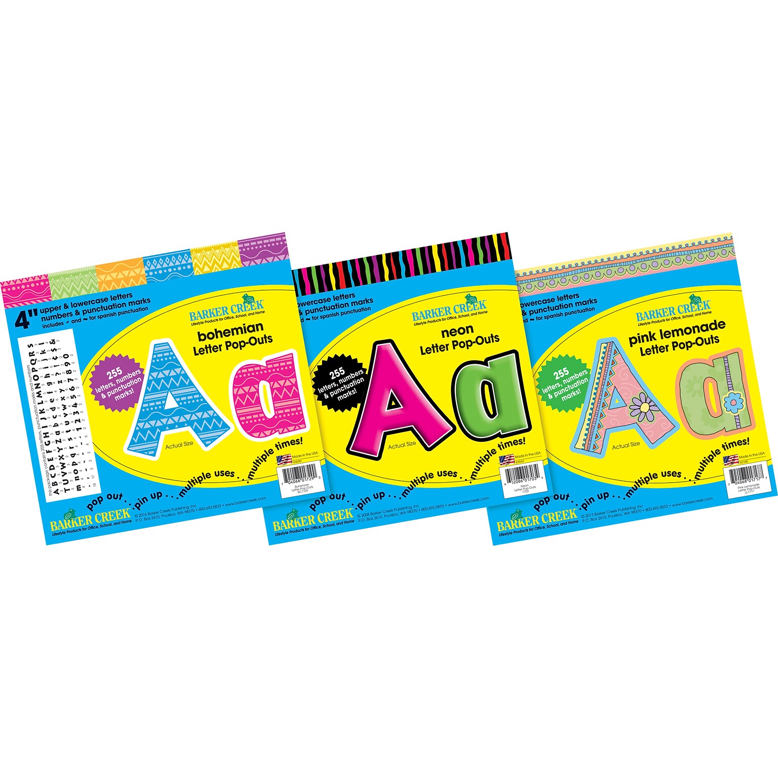 Barker Creek Kai Ola, Neon, Happy  4 Letters and Numbers, Multicolored, 765/Pack (BCP3528)