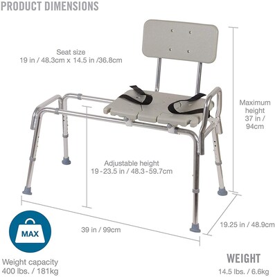 DMI® 19 - 23 x 19 Heavy-Duty Sliding Transfer Bench with Cut-Out Seat, White (522-1734-1900)