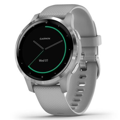 Garmin vívoactive 4S GPS Smartwatch, Silver Stainless Steel Bezel with Powder Gray Case and Silicone Band (010-02172-01)