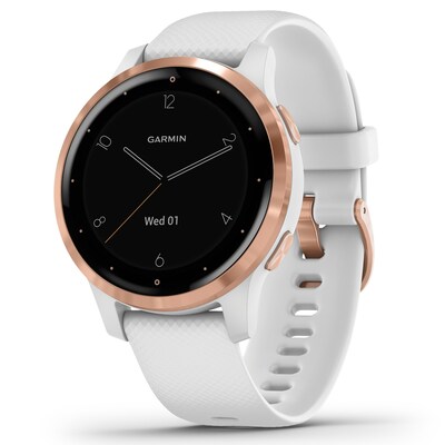 Garmin vívoactive 4S GPS Smartwatch, Rose Gold Stainless Steel Bezel with White Case and Silicone Band (010-02172-21)