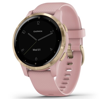 Garmin vívoactive 4S GPS Smartwatch, Light Gold Stainless Steel Bezel with Dust Rose Case and Silicone Band (010-02172-31)
