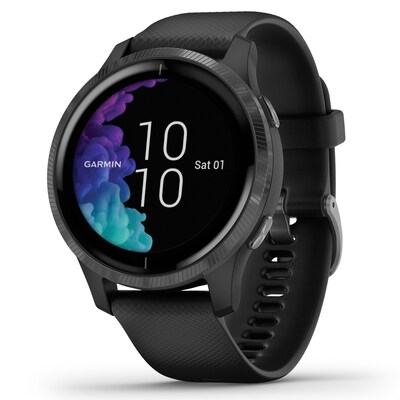 Garmin Venu GPS Smartwatch, Slate Stainless Steel Bezel with Black Case and Silicone Band (010-02173-11)