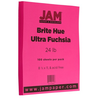 JAM Paper® Smooth Colored Paper, 24 lbs., 8.5 x 11, Ultra Fuchsia Pink,  100 Sheets/Pack (184931)