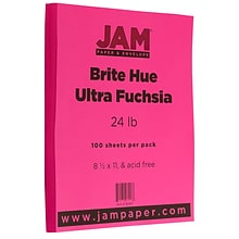 JAM Paper 8.5 x 11 Multipurpose, 24 lbs., Ultra Fuchsia Pink, 100 Sheets/Pack (184931)