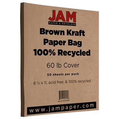 JAM Paper Matte 60 lb. Cardstock Paper, 8.5 x 11, Brown Kraft, 50  Sheets/Pack (LEKR120606)