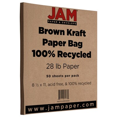 JAM Paper 8.5 x 11 Matte Colored Paper, 28 lbs., Brown Kraft, 50 Sheets/Pack (LEKR36926)