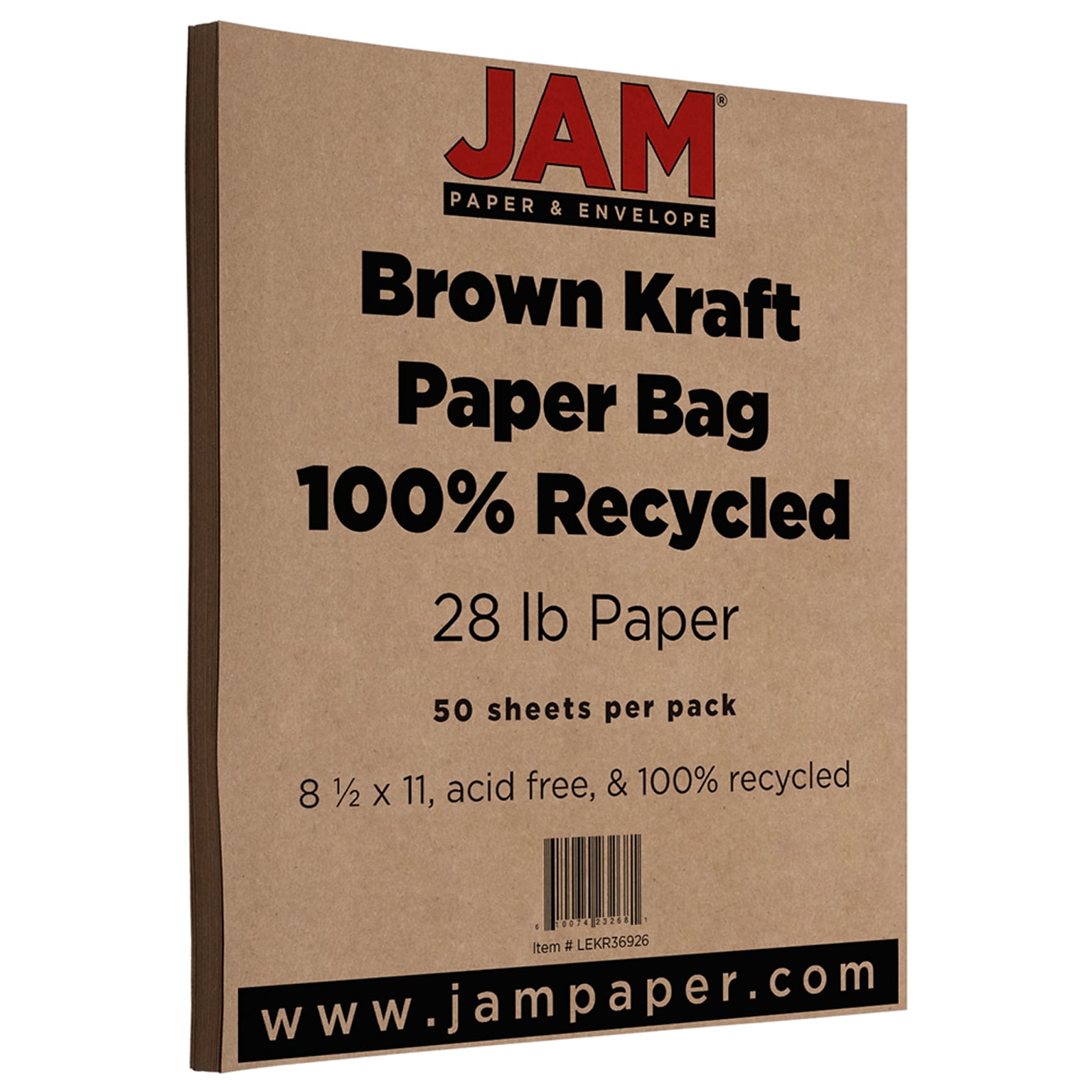 JAM Paper Matte Colored Paper, 28 lbs., 8.5 x 11, Brown Kraft, 50 Sheets/Pack (LEKR36926)