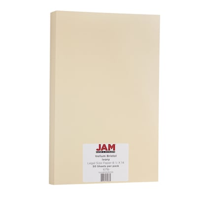 JAM Paper 67 lb. Cardstock Paper, 8.5" x 14", Ivory, 50 Sheets/Pack (16928438)