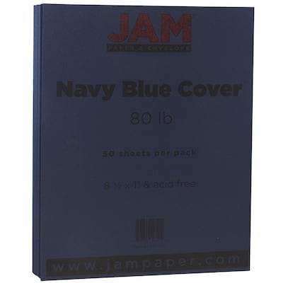 JAM Paper 80 lb. Cardstock Paper, 8.5 x 11, Navy Blue, 50 Sheets/Pack (LEBA242)