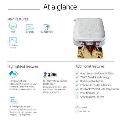 HP Sprocket 200 Wireless Color Inkjet Printer, Single-Function, Print (HPISPW)
