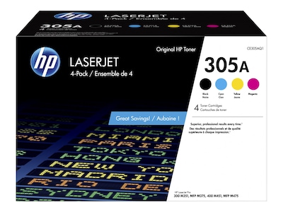HP 305A Black/Cyan/Magenta/Yellow Standard Yield Toner Cartridge (CE305AQ1)