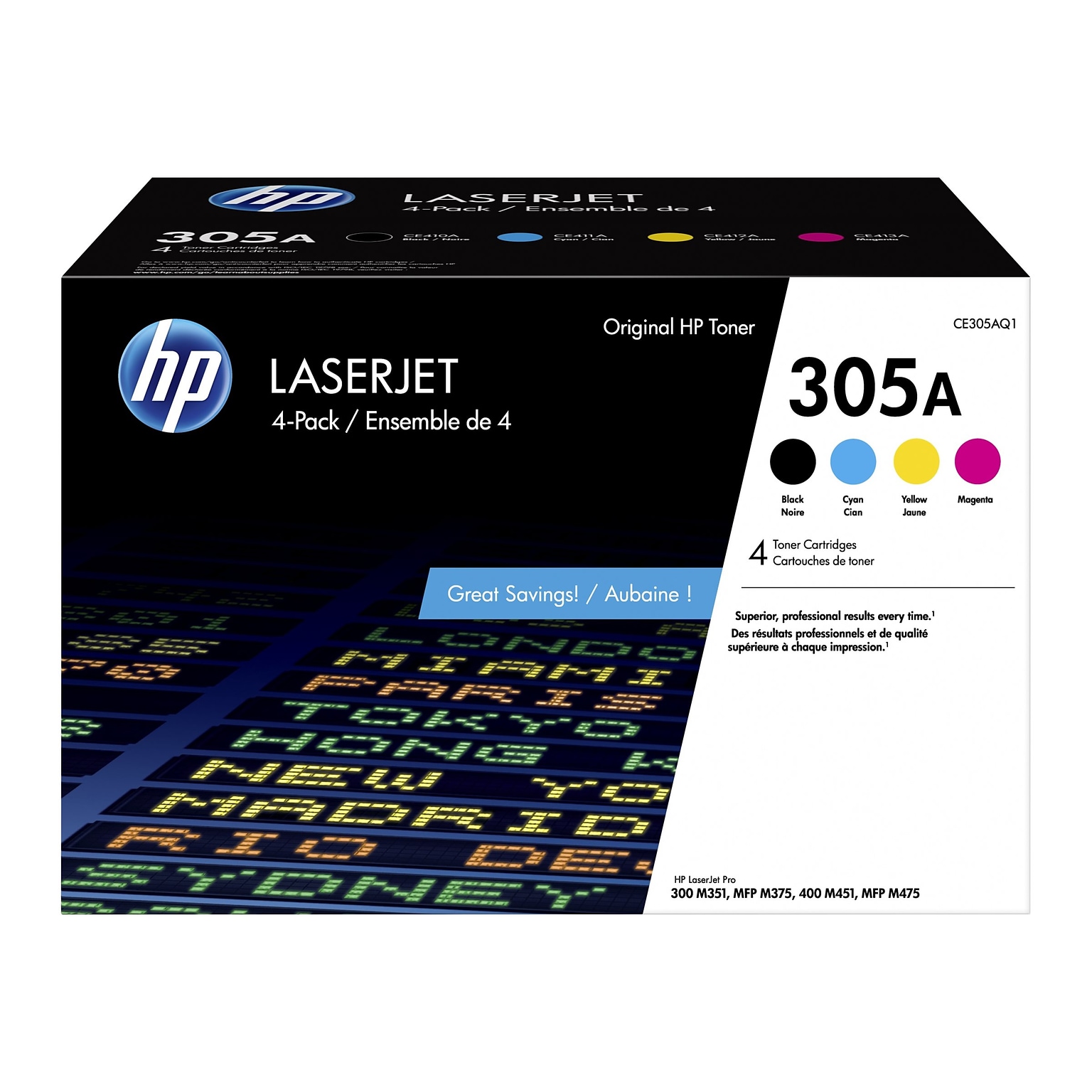 HP 305A Black/Cyan/Magenta/Yellow Standard Yield Toner Cartridge   (CE305AQ1)