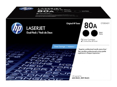 HP 80A Black Standard Yield Toner Cartridge, 2/Pack (CF280AD1)