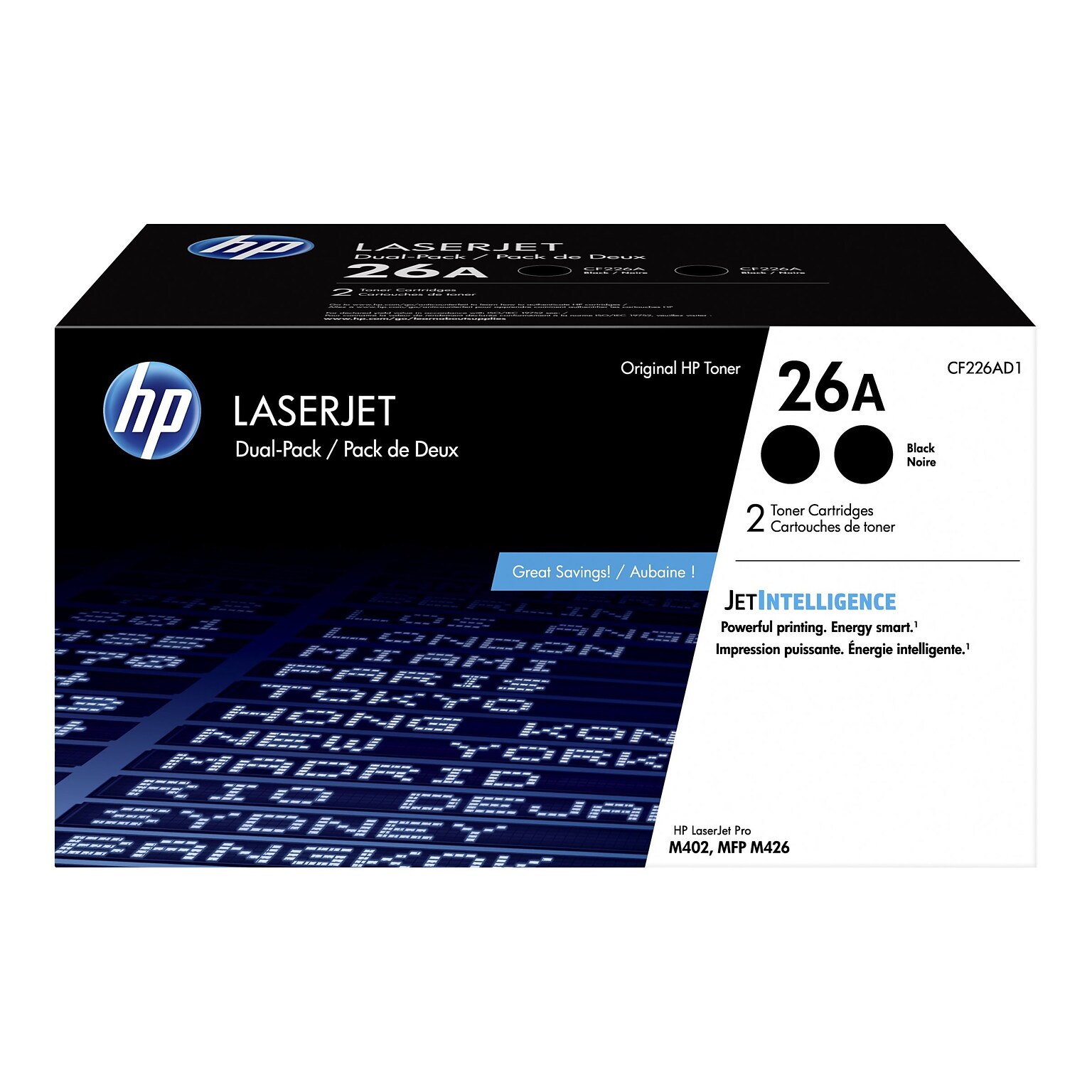 HP 26A Black Standard Yield Toner Cartridge, 2/Pack (CF226AD)