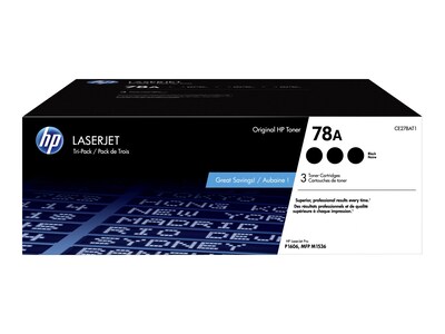 HP 78A Black Standard Yield Toner Cartridge, 3/Pack