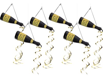 Amscan New Years Bottle Hanging Decoration, Black/Gold, 3/Pack, 2 Packs/Box (670680)