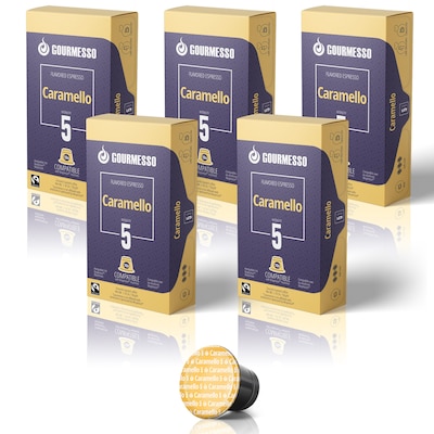Gourmesso Coffee Nespresso Caramel Espresso Coffee Capsules, Dark Roast, 50/Bundle (41104)
