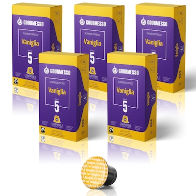 Gourmesso Coffee Nespresso Vanilla Espresso Coffee Capsules, Dark Roast, 50/Bundle (40904)