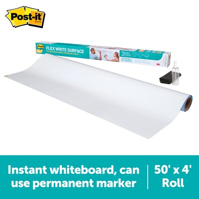 Post-it Flex Write Surface, 50 ft x 4 ft, Permanent Marker Wipes Away with Water, Permanent Marker Whiteboard Surface